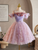 Purple Tulle Straps Pleats Flower Homecoming Dress