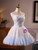 White Sequins Blue Tulle Beading Homecoming Dress
