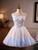 White Sequins Blue Tulle Beading Homecoming Dress