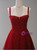 Burgundy Tulle Straps Beading Prom Dress