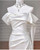 Beige White Mermaid Satin Pleats Wedding Dress