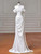 Beige White Mermaid Satin Pleats Wedding Dress