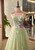 Green Tulle Strapless Flower Prom Dress