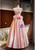 Pink Satin Strapless Beading Flower Prom Dress