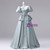 Gray Green Puff Sleeve Bow Pleats Quinceanera Dress