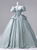 Gray Green Puff Sleeve Bow Pleats Quinceanera Dress
