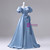 Blue Satin Puff Sleeve Quinceanera Dress