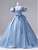 Blue Satin Puff Sleeve Quinceanera Dress