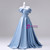 Blue Satin Off the Shoulder Pleats Beading Quinceanera Dress