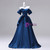 Navy Blue Satin Off the Shoulder Quinceanera Dress