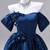 Navy Blue Satin Off the Shoulder Quinceanera Dress