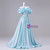 Blue Satin Off the Shoulder Flower Quinceanera Dress
