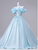 Blue Satin Off the Shoulder Flower Quinceanera Dress