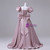 Pink Puff Sleeve Bow Pleats Quinceanera Dress