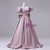 Pink Puff Sleeve Bow Pleats Quinceanera Dress