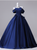 Navy Blue Satin Strapless Bow Quinceanera Dress
