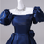 Navy Blue Puff Sleeve Flower Quinceanera Dress