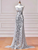 Silver Mermaid Sequins Strapless Prom Dress