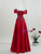 Burgundy Off the Shoulder Print Prom Dress
