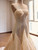 Champagne Mermaid Tulle Sequins Strapless Prom Dress