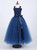 Lace Tulle Flower Girl Ball Gown Children Kids Elegant Pink Navy Blue Princess Wedding Party