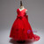 Appliques Princess Long Trailing Dress With Big Bow Ruffled Taffeta Girls V-Neck