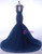 Luxury Rhinestone Evening Gown Beading Navy Blue  Women Formal Party Dress