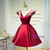 Red Satin Cap Sleeve V-neck Homecoming Dresses 2018