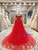 Red Crystal Beading Long Sleeved A-line Prom Party Gowns
