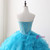 Blue Lace up Back Ball Gown Beading Crystal Birthday Dresses