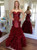 Burgundy Mermaid Sequins Floor Length Prom Dresses 2017