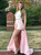 Halter Satin Lace Red Two Pieces Prom Dress