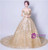 In Stock:Ship in 48 hours Gold Tulle Bling Bling Off The Shoulder Prom Dress