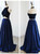 Dark Royal Blue Taffeta Prom Dresses,Two Piece Prom Dresses