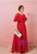 Plus Size Red Satin Short Sleeve Backless Prom Dress