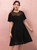 Plus Size Black Chiffon Short Sleeve Short Dress