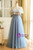 Plus Size Blue Tulle Lace Appliques Prom Dress