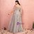 Plus Size Gray Tulle Waist V-Neck Prom Dress