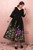 Plus Size Black Ankle Long Sleeve Embroidery Prom Dress