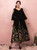 Plus Size Black Ankle Long Sleeve Embroidery Prom Dress