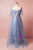 Plus Size Blue Tulle Appliques V-neck Prom Dress