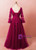 Plus Size Burgundy Long Sleeve Tulle Backless Prom Dress