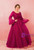 Plus Size Burgundy Long Sleeve Tulle Backless Prom Dress