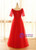 Plus Size Red Tulle Flower Short Sleeve Prom Dress
