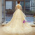 Champagne Short Sleeve Open Back Appliques Wedding Dress