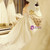 Ball Gown Beige Long Sleeve Satin Backless Appliques Wedding Dress