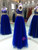 Royal Blue 2 Pieces Tulle High Neck With Bling Bling Crystal Beaded Prom Dress