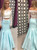 Two Piece Off the Shoulder White Lace and Ice Blue Mermaid Long Prom Dress