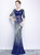 In Stock:Ship in 48 hours Mermaid Blue Sequins  V-neck  Short Sleeve Prom Dress