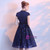 In Stock:Ship in 48 hours Blue High Neck Cap Sleeve Homecoming Dress